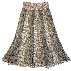 Marrakech Bohemian Prairie Floral Patchwork Midi Skirt Size Small